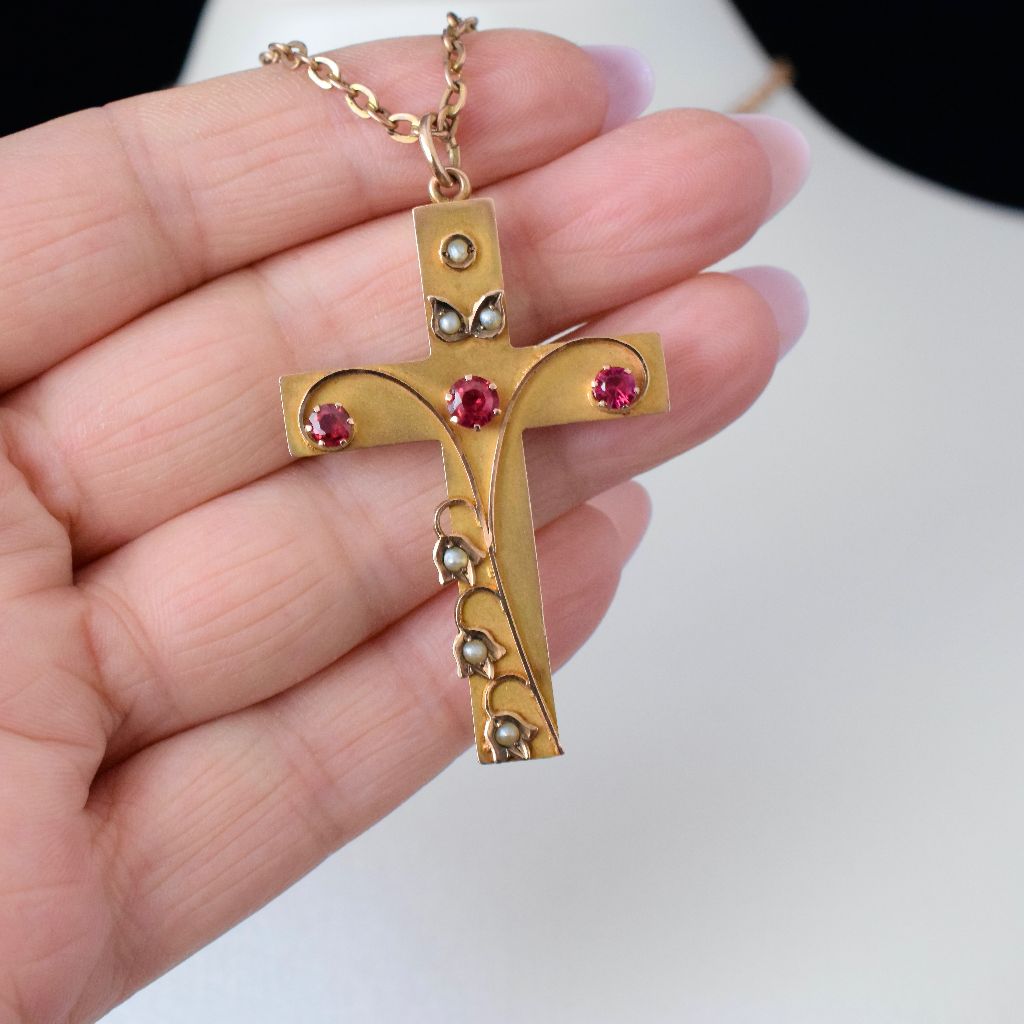 Antique Australian Art Nouveau/Edwardian 9ct Rose Gold Crucifix By Willis And Sons Circa 1905