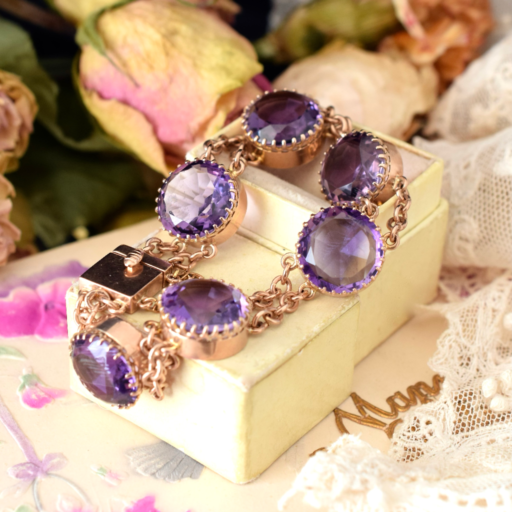 Antique Victorian 9ct Rose Gold Amethyst Bracelet Circa 1890