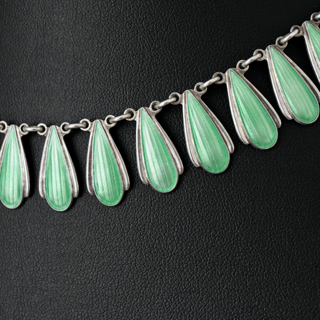 Vintage Sterling Silver Enamel ‘Art Deco Style’ Danish Necklace By Volmer Bahner Circa 1965