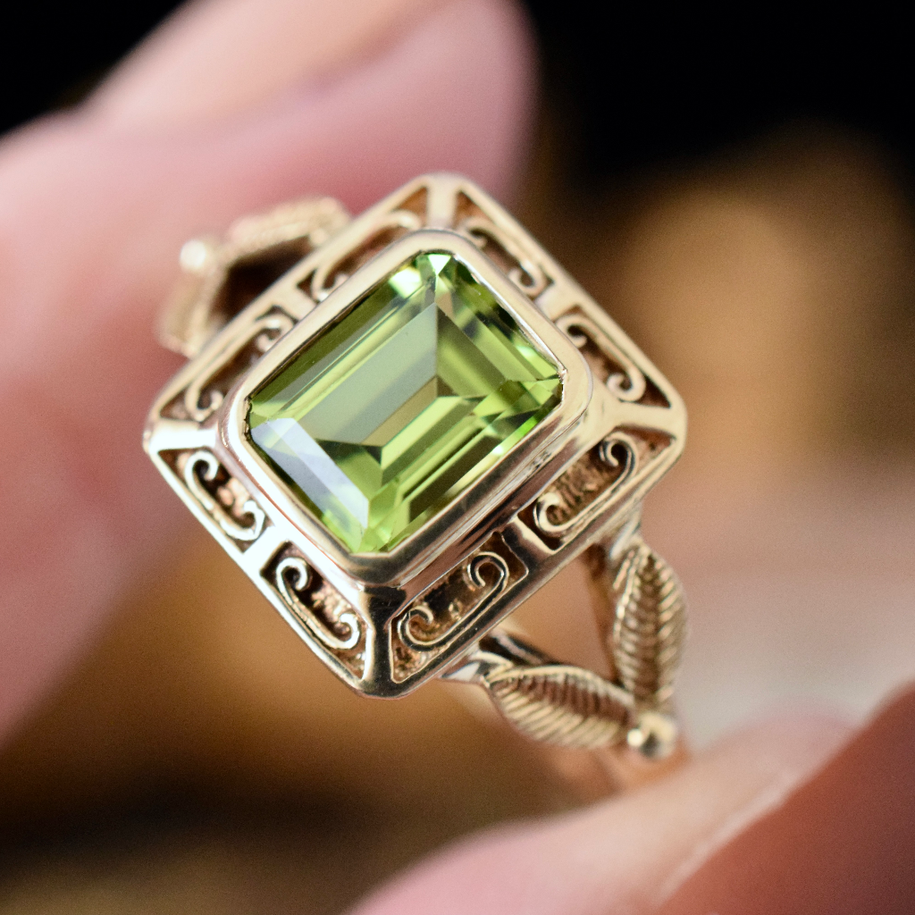 Modern 9ct Yellow Gold And Peridot Ring Independent Valuation Included For $3000 AUD