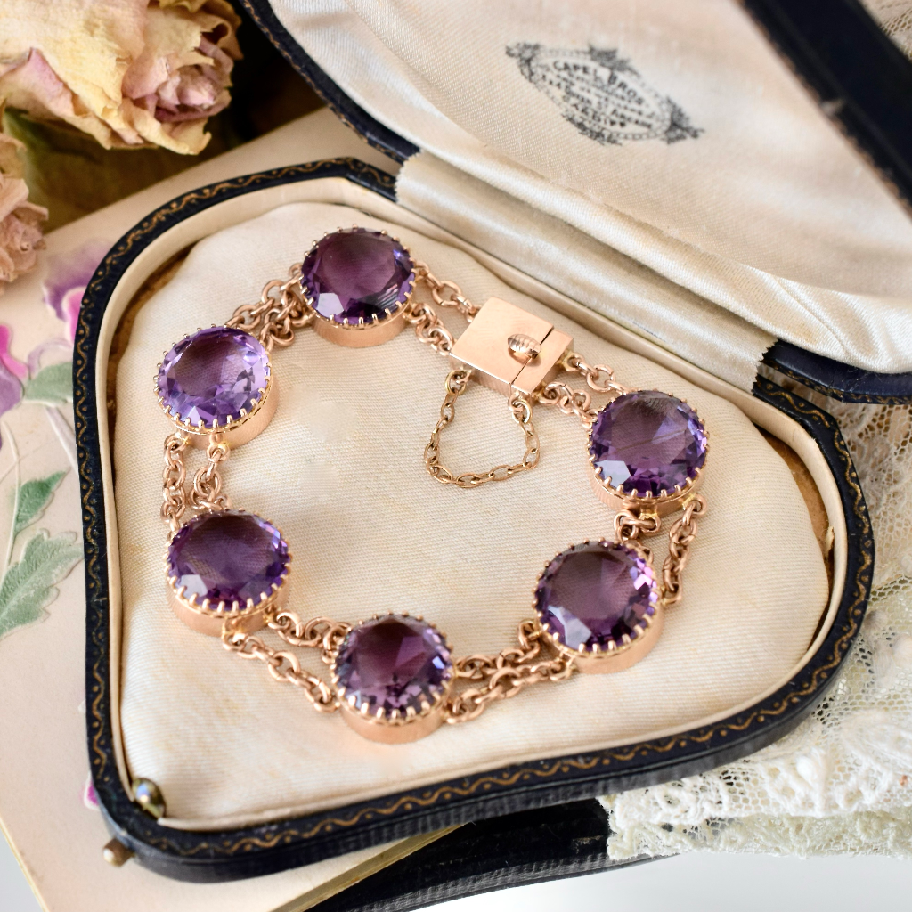 Antique Victorian 9ct Rose Gold Amethyst Bracelet Circa 1890