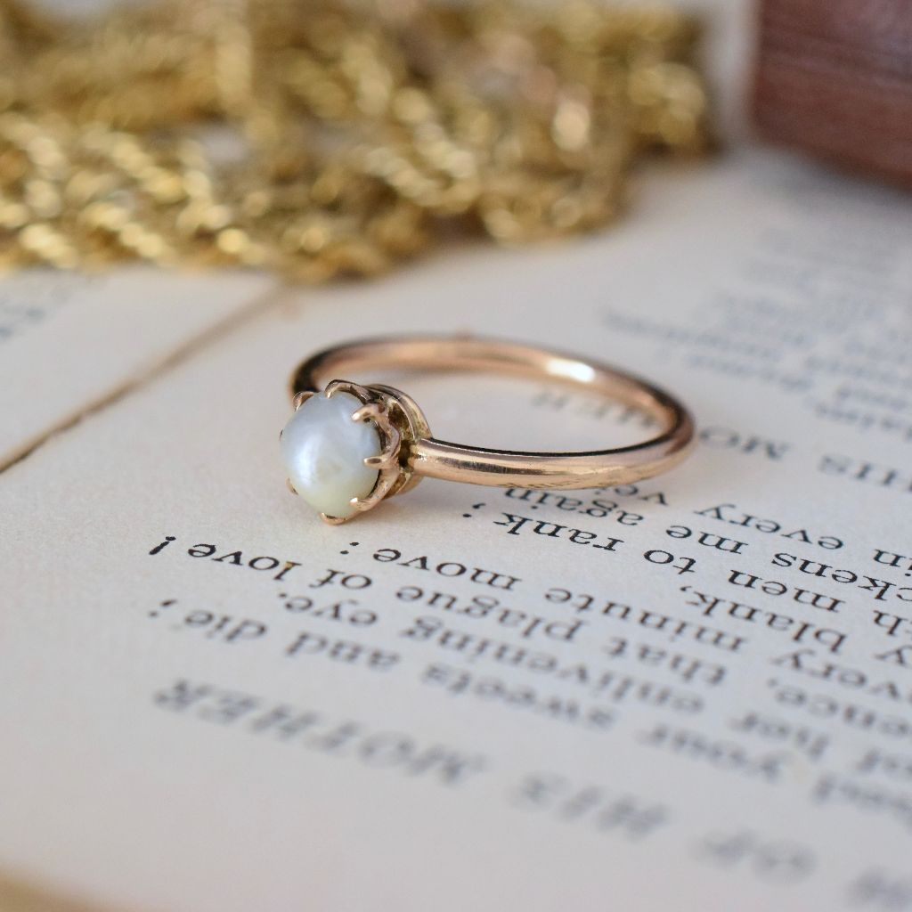 Antique 15ct Rose Gold Solitaire Natural Half Pearl Ring Circa 1910