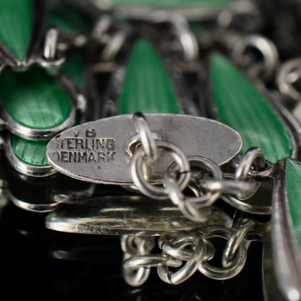 Vintage Sterling Silver Enamel ‘Art Deco Style’ Danish Necklace By Volmer Bahner Circa 1965