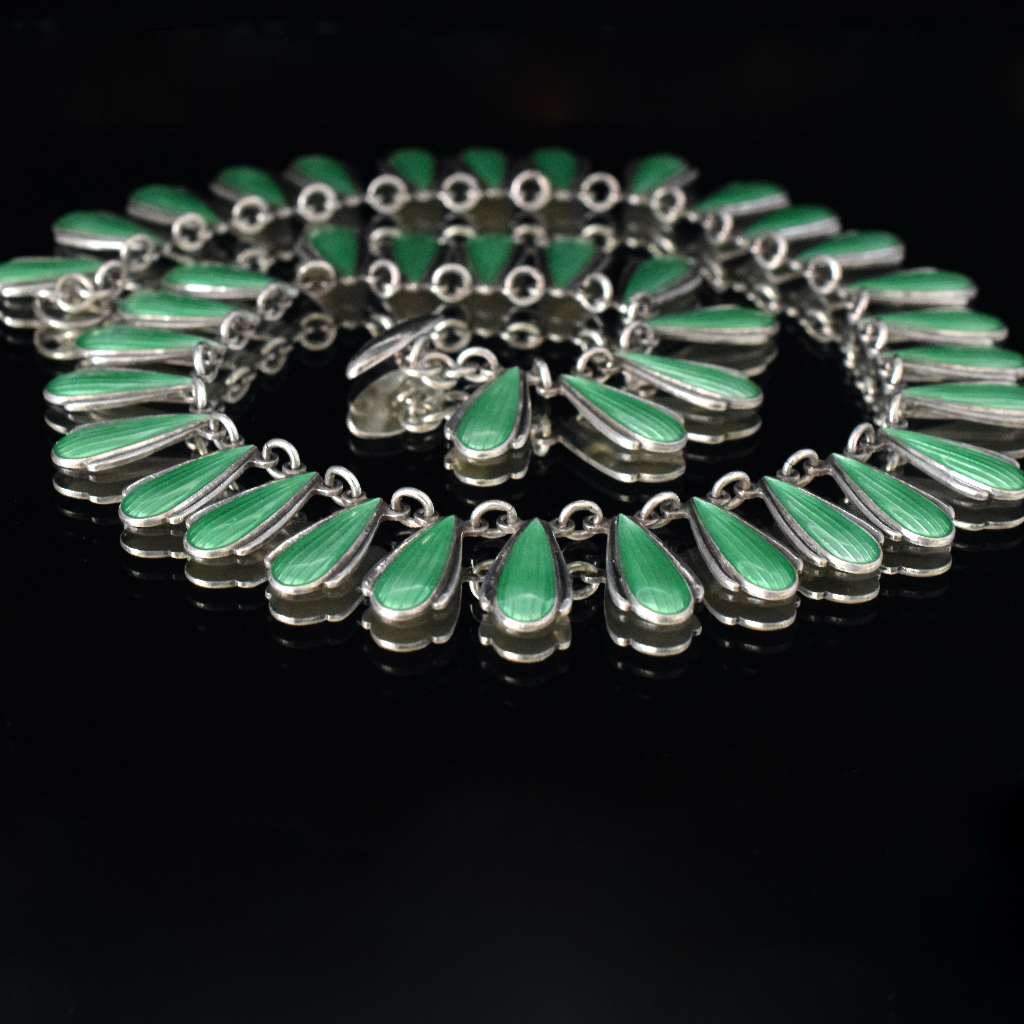 Vintage Sterling Silver Enamel ‘Art Deco Style’ Danish Necklace By Volmer Bahner Circa 1965
