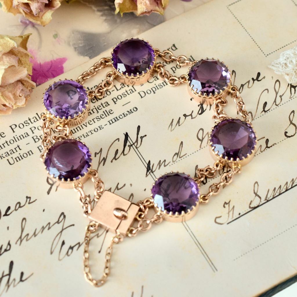 Antique Victorian 9ct Rose Gold Amethyst Bracelet Circa 1890