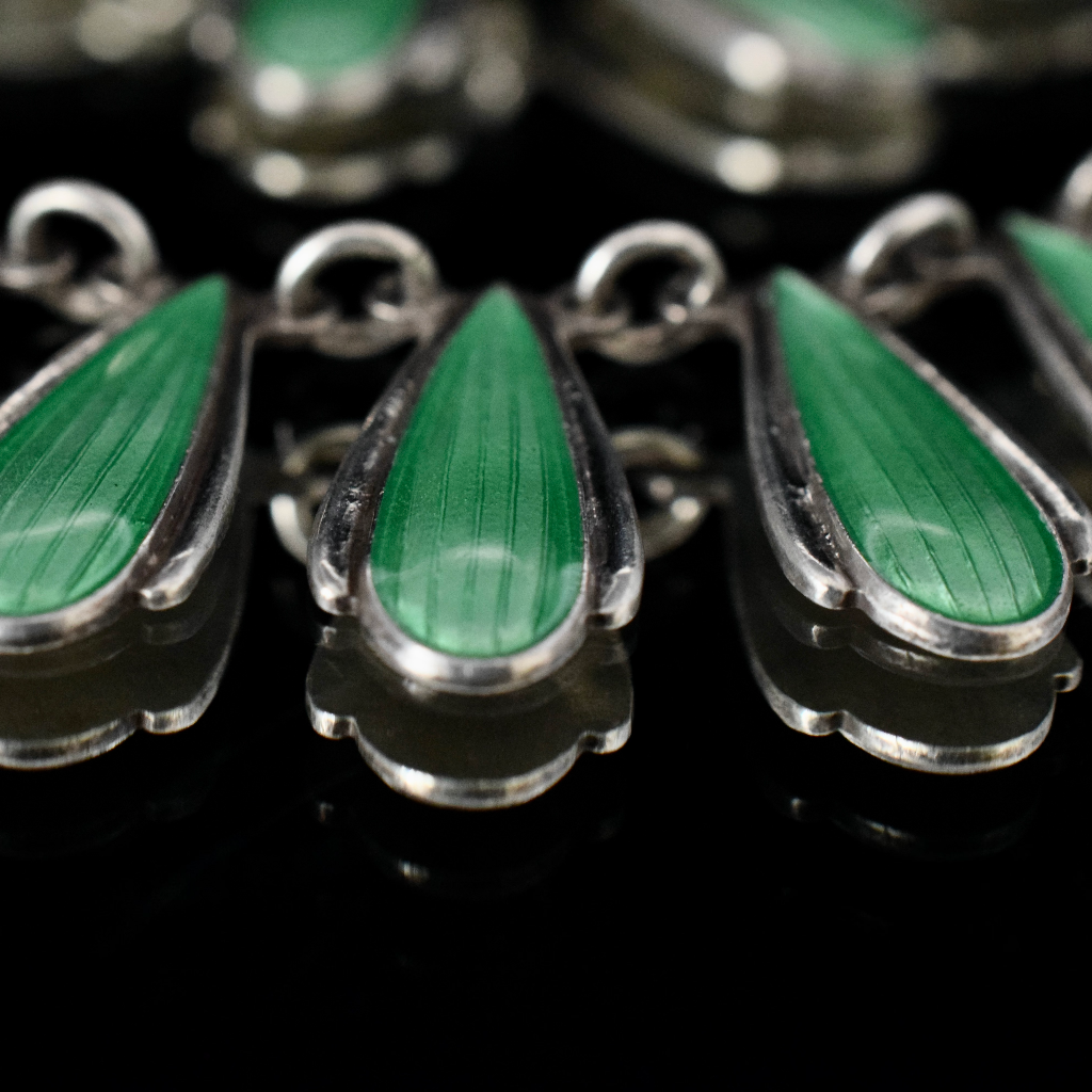 Vintage Sterling Silver Enamel ‘Art Deco Style’ Danish Necklace By Volmer Bahner Circa 1965
