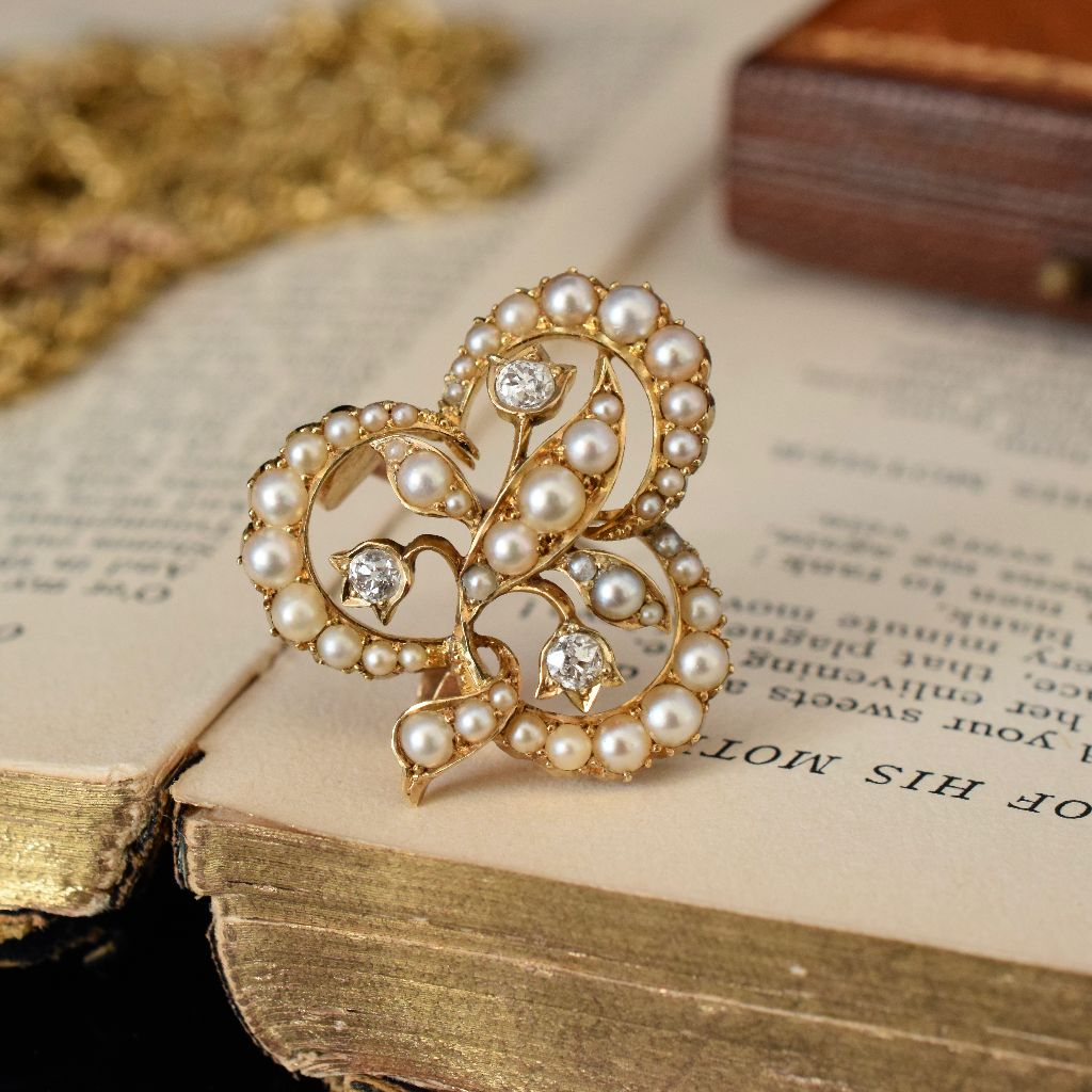 Antique 18ct Yellow Gold Pearl And Diamond Pendant / Brooch Circa 1905 (Independent Valuation Included In Purchase For - $3800)