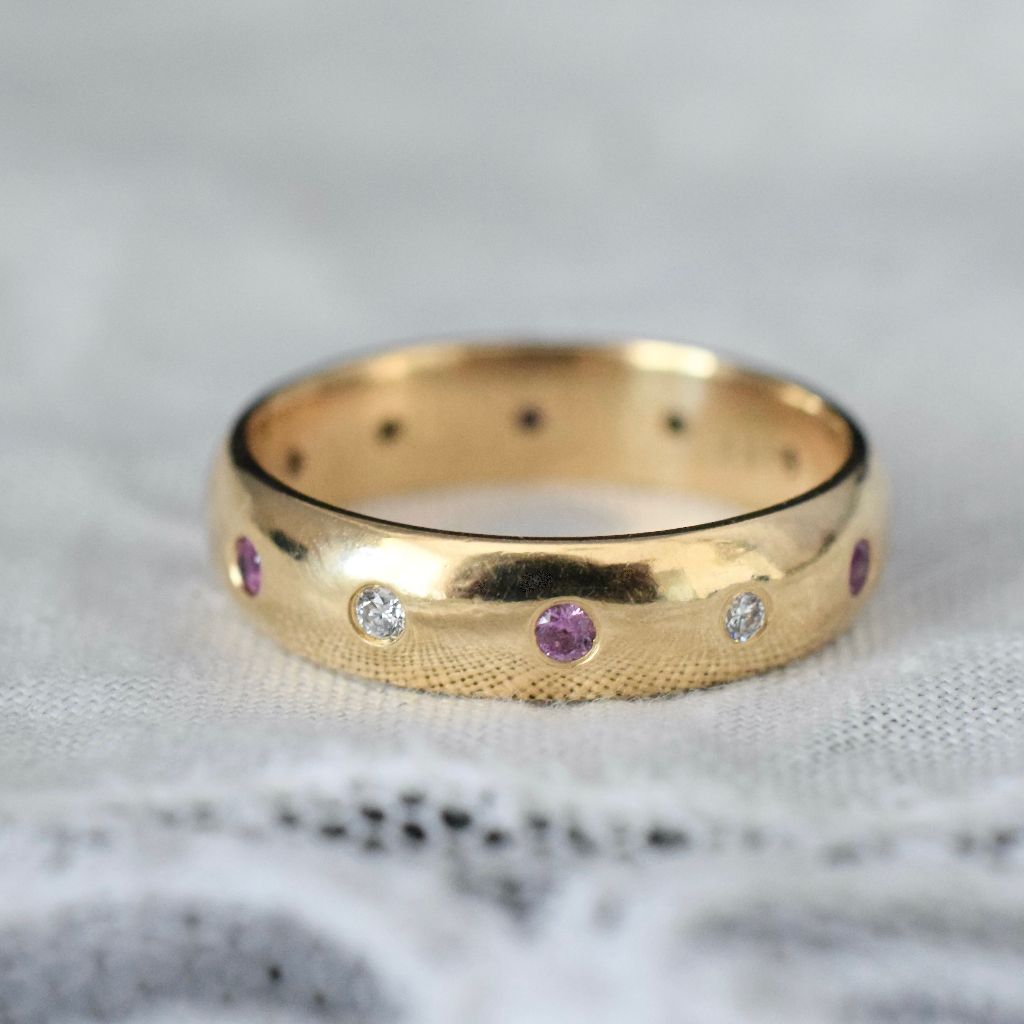 Modern 18ct Yellow Gold Ruby And Diamond Full Eternity Ring