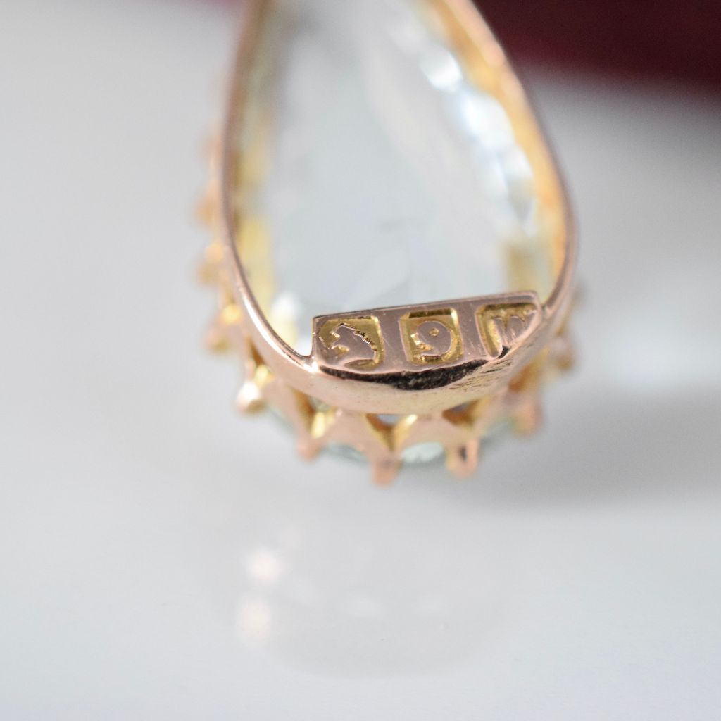 Antique Australian 9ct Rose Gold Aquamarine Seed Pearl Lavaliere By Willis And Sons Circa 1910