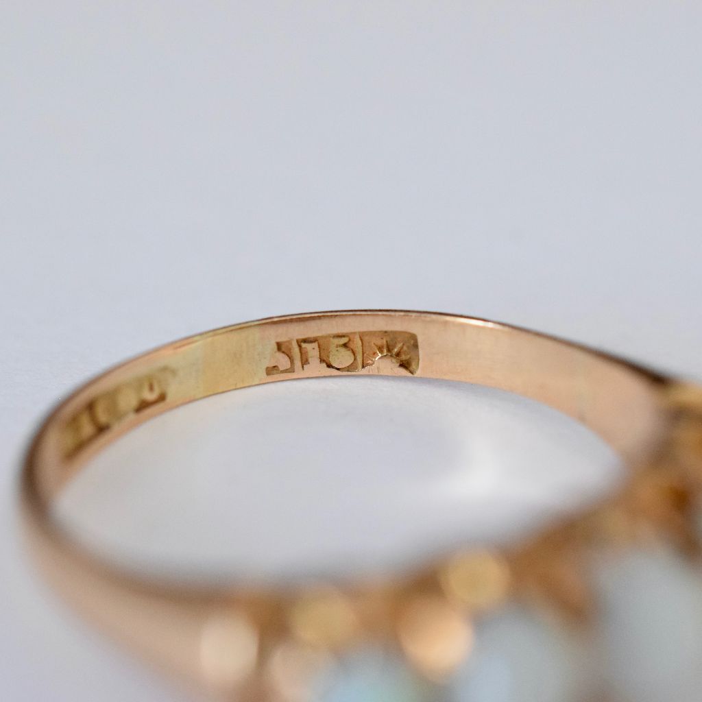 Antique Australian 15ct Yellow Gold Opal Half Hoop Ring Circa 1910