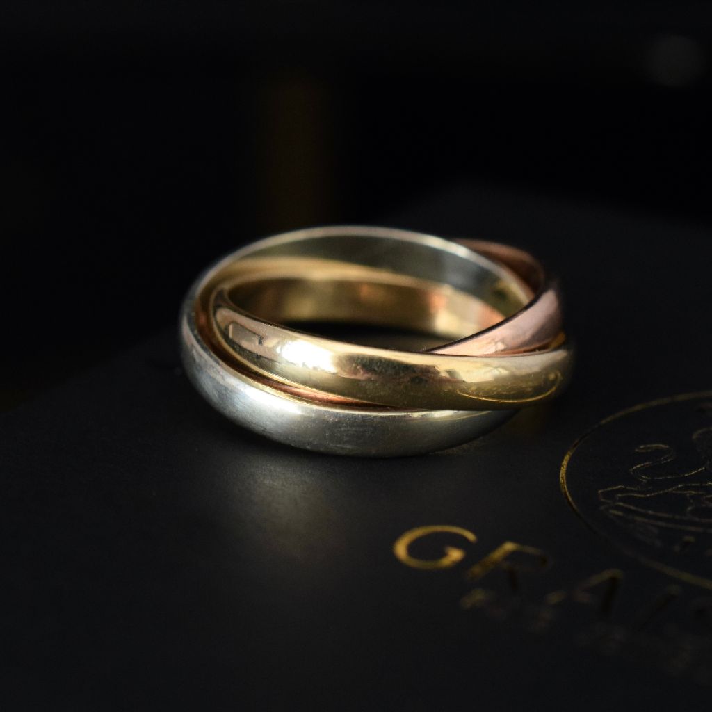 Modern 9ct Yellow, White, Rose Gold Russian Wedding Band 6.06 Grams