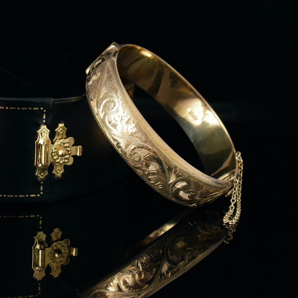 Vintage Gold Over Silver Engraved Bangle Hallmarked For E Lilley & Co.