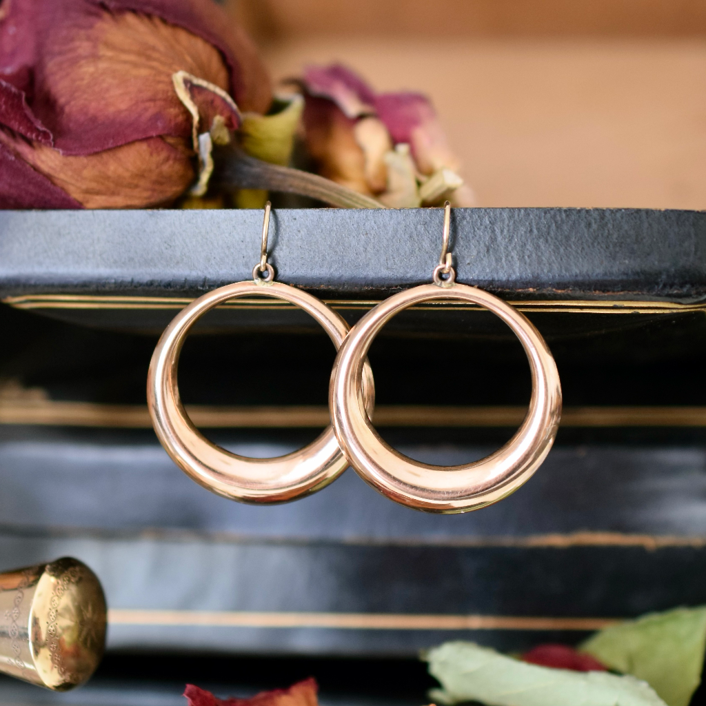 Vintage 9ct Rose Gold Front Facing Creole Hoop Earrings