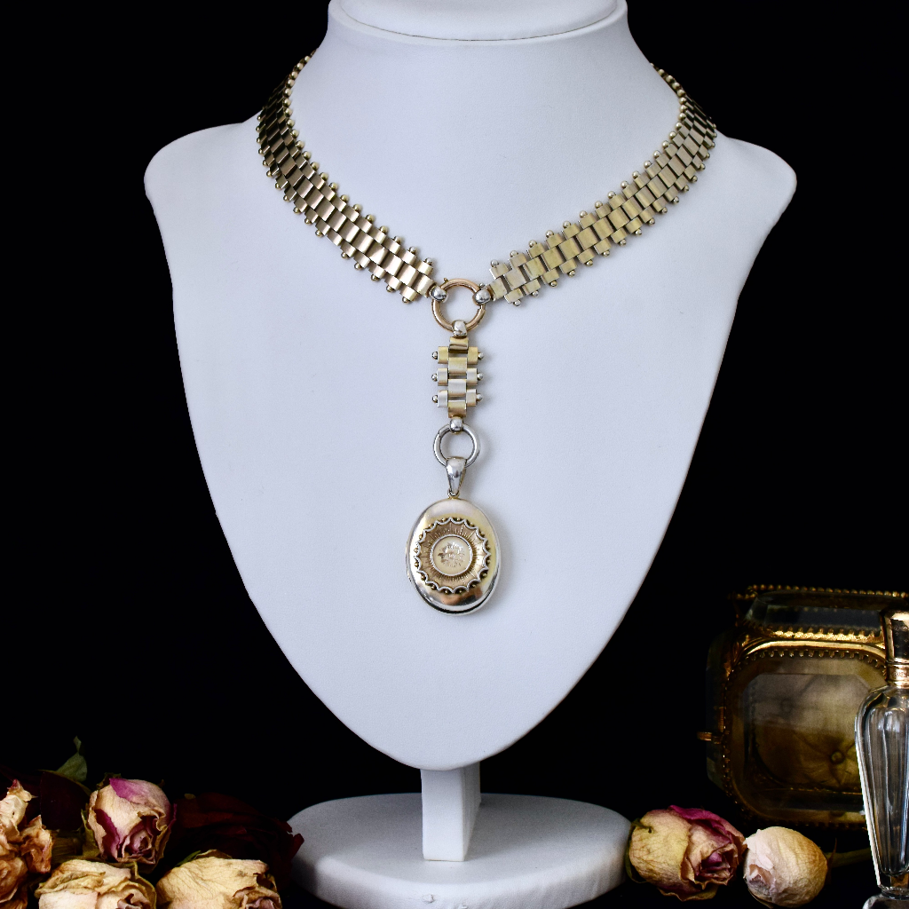 Antique Sterling Silver Victorian Aesthetic Book Chain Collar And Locket Necklace