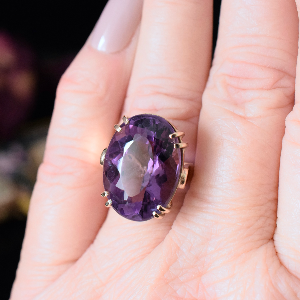 Vintage 9ct Yellow Gold Amethyst Cocktail Ring