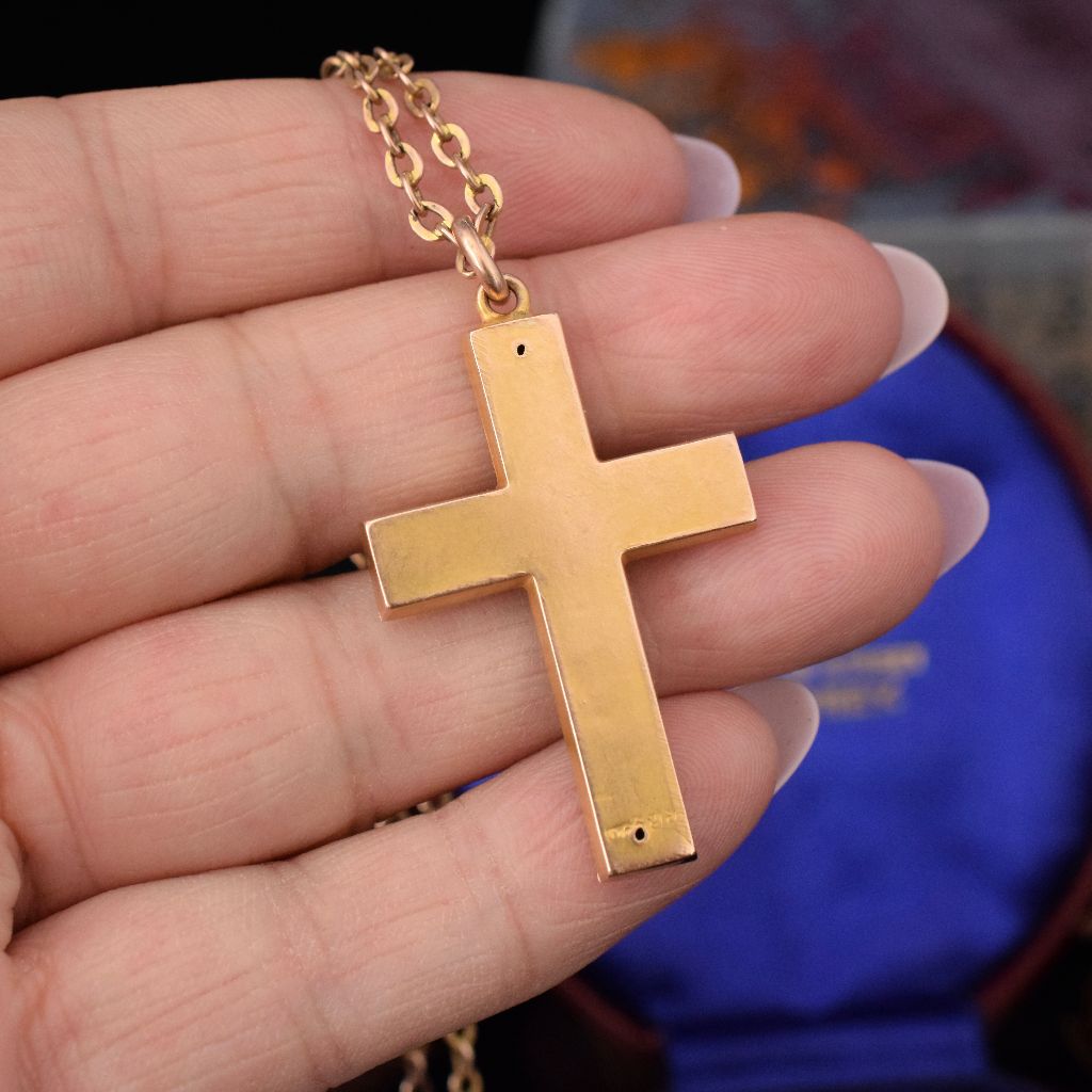 Antique Australian Edwardian 9ct Rose Gold Crucifix By Robert Rollason Circa 1905