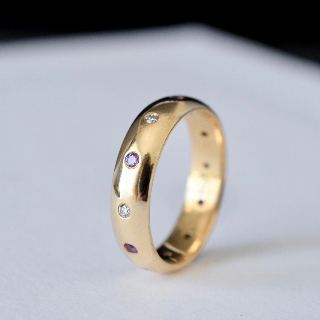 Modern 18ct Yellow Gold Ruby And Diamond Full Eternity Ring