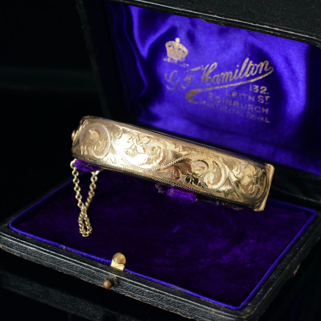 Vintage Gold Over Silver Engraved Bangle Hallmarked For E Lilley & Co.