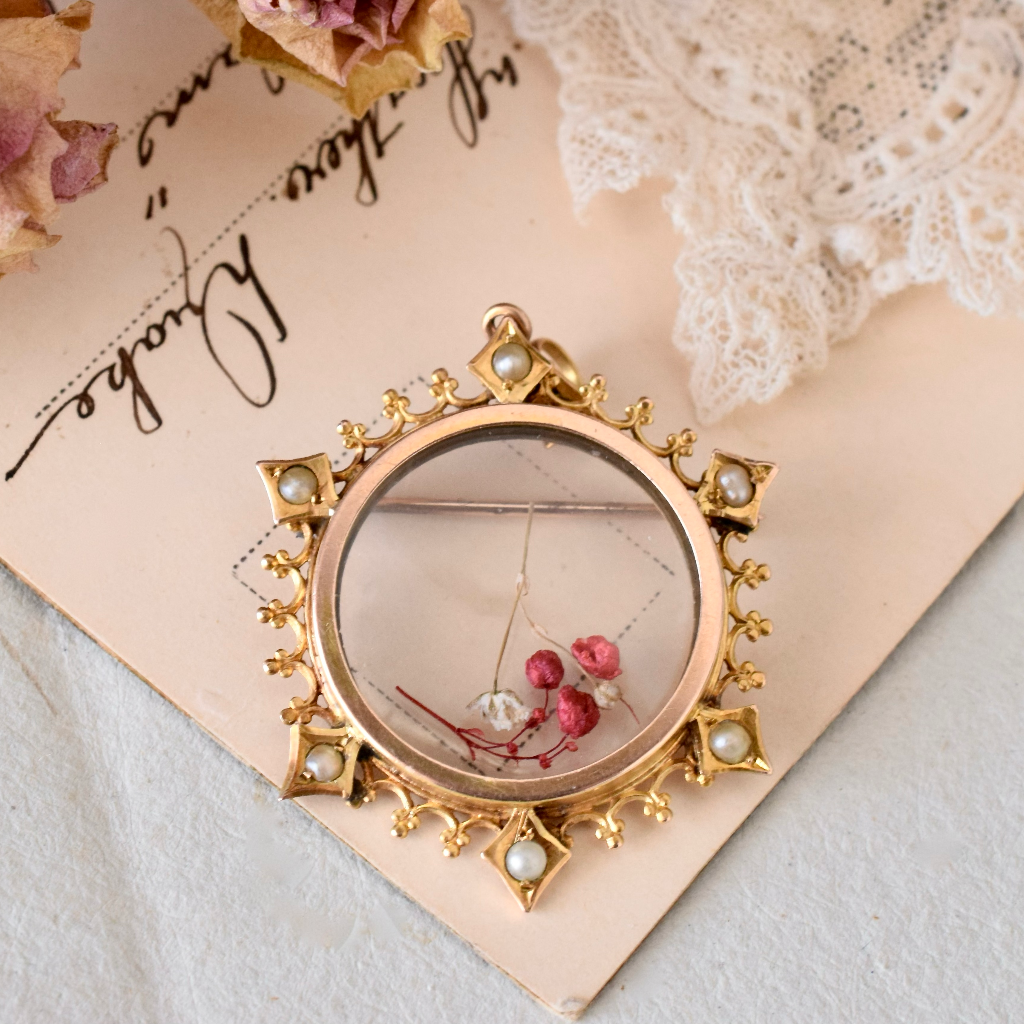 Antique Edwardian Australian 9ct Gold Double Sided Pearl Photo Locket Circa 1910