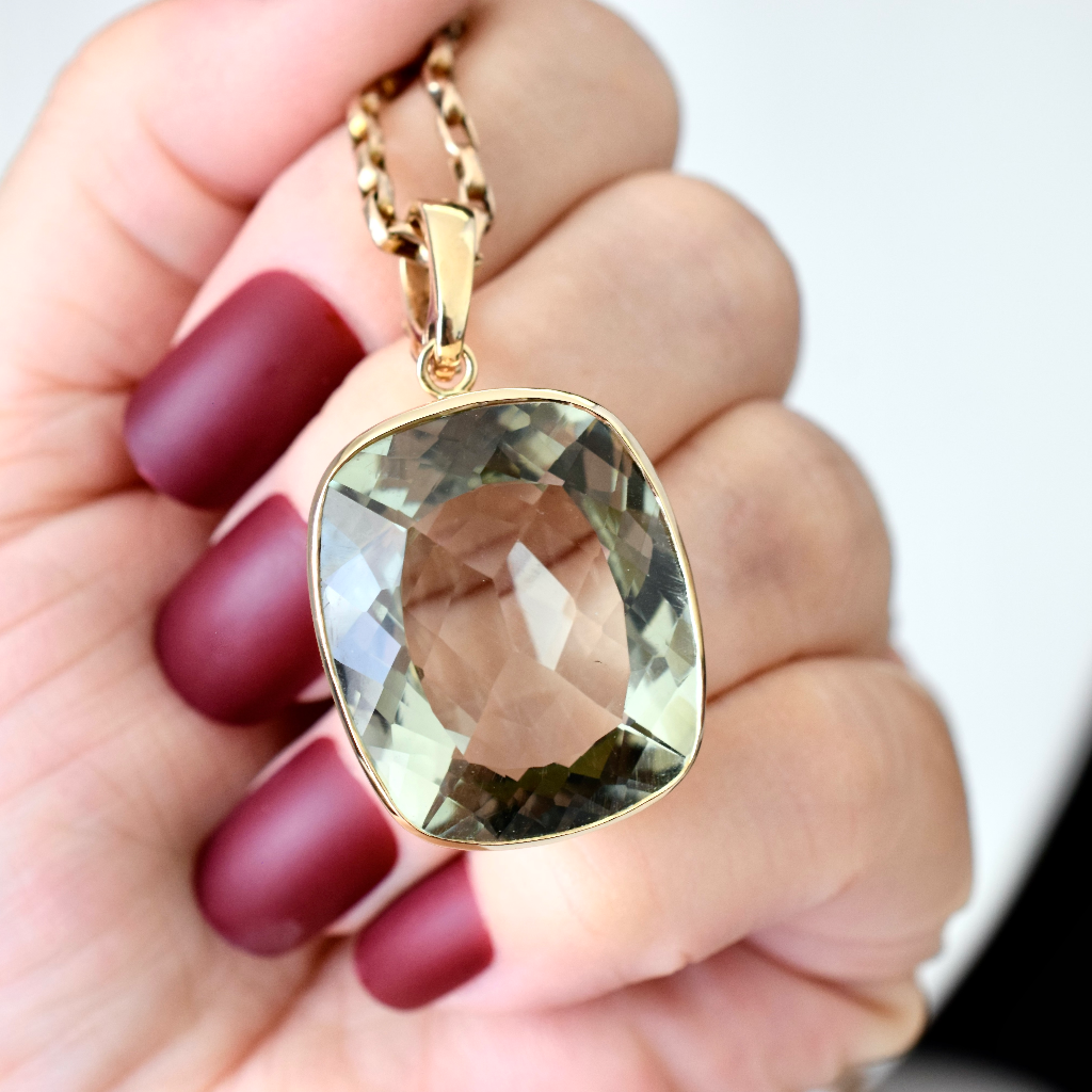 Modern 9ct Gold Prasiolite Pendant/Enhancer - 40cts
