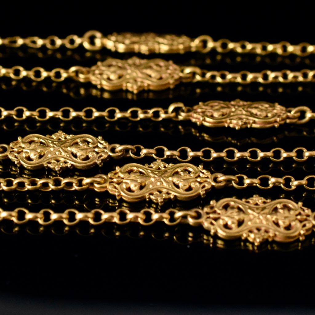Antique Victorian ‘Pinchbeck’ Fancy Link Long Guard Chain 130cm