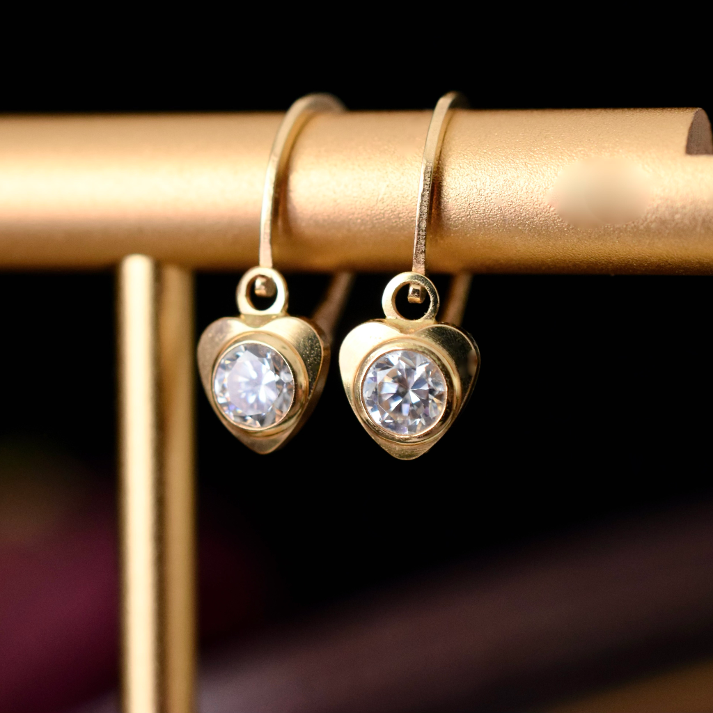 Tiny 18ct Yellow Gold Children’s CZ Heart ‘Back to Front’ Earrings
