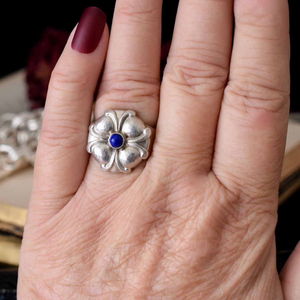 Vintage Sterling Silver And Lapis Lazuli Ring By Georg Jensen Style Number 71