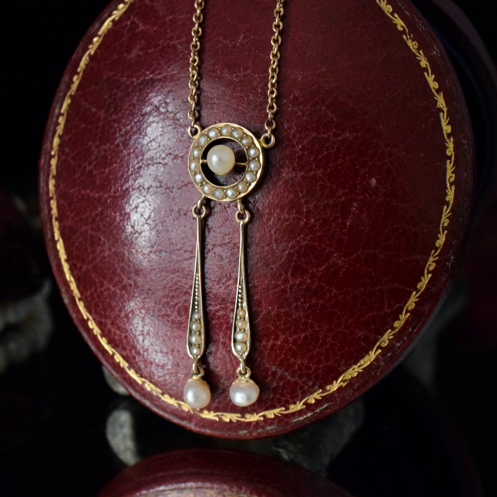 Antique Australian 9ct Gold And Pearl Negligee Pendant By Duggin, Shappere And Co. Circa 1915