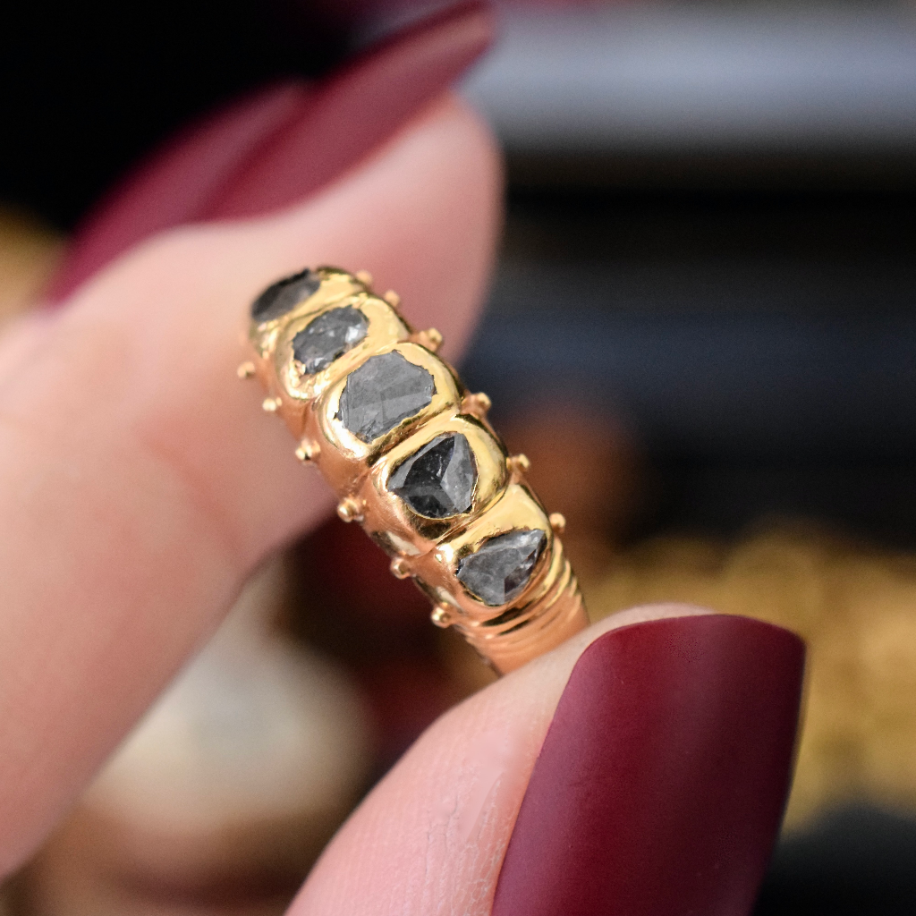 Georgian Or Georgian Style 18ct Yellow Gold And Black Rough Rose Cut Diamond Ring