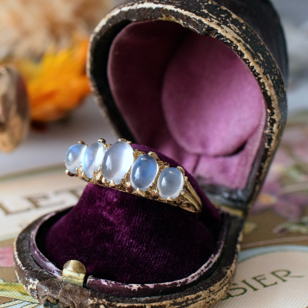 Vintage 9ct Yellow Gold Five Stone Half Hoop Moonstone Ring London 1973