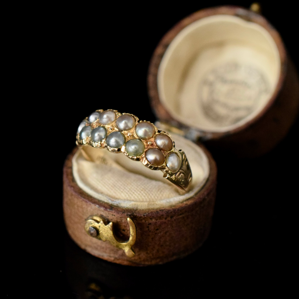 Antique Early Victorian 18ct Yellow Gold Half Hoop Seed Pearl Ring Circa 1850