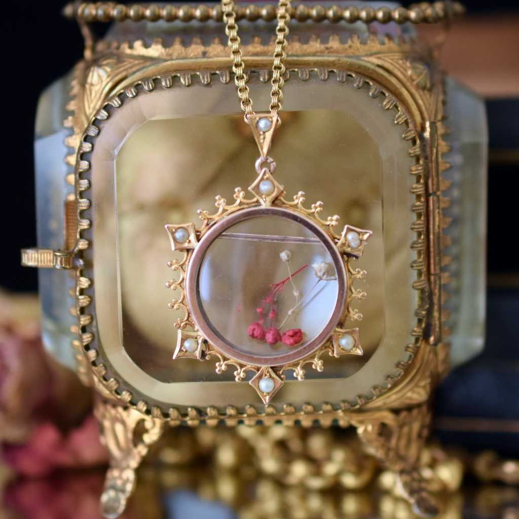 Antique Edwardian Australian 9ct Gold Double Sided Pearl Photo Locket Circa 1910