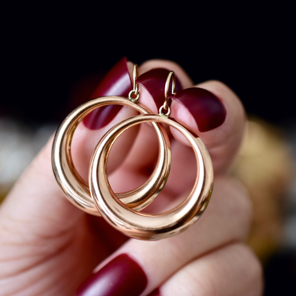 Vintage 9ct Rose Gold Front Facing Creole Hoop Earrings