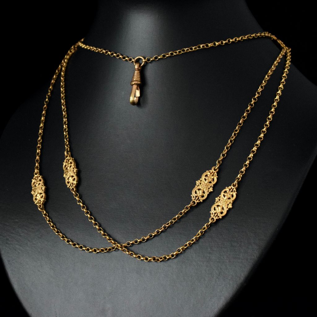 Antique Victorian ‘Pinchbeck’ Fancy Link Long Guard Chain 130cm