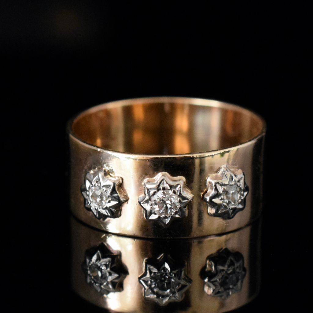 Vintage 9ct Rose Gold Diamond Trilogy Cigar Band