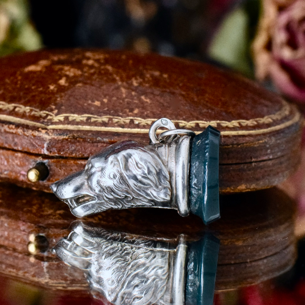 Antique Edwardian Sterling Silver Hounds Head Fob Charm Circa 1900