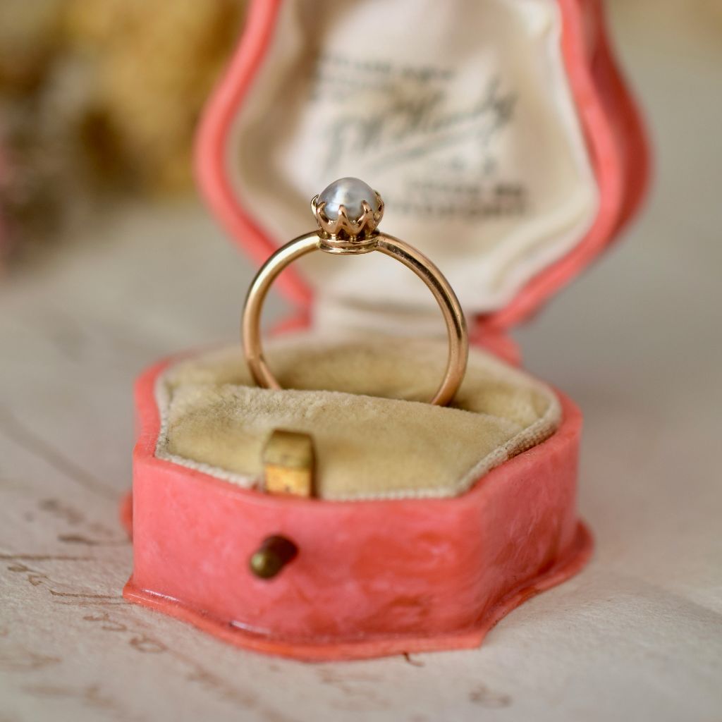 Antique 15ct Rose Gold Solitaire Natural Half Pearl Ring Circa 1910