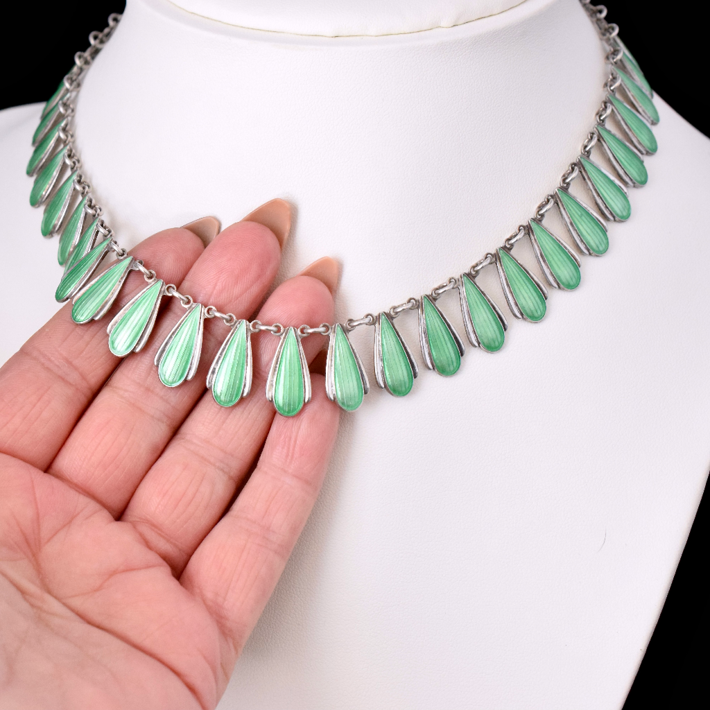 Vintage Sterling Silver Enamel ‘Art Deco Style’ Danish Necklace By Volmer Bahner Circa 1965