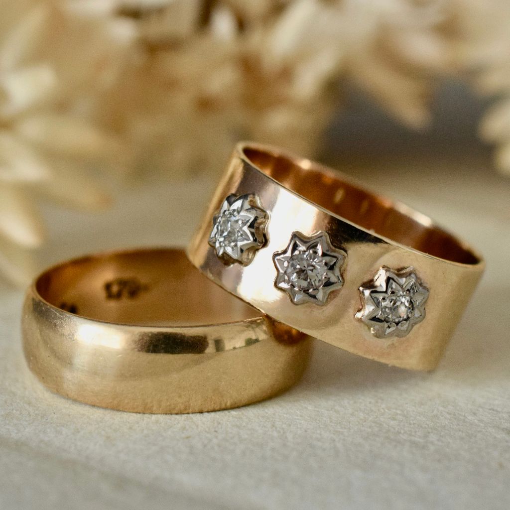 Vintage 9ct Rose Gold Diamond Trilogy Cigar Band