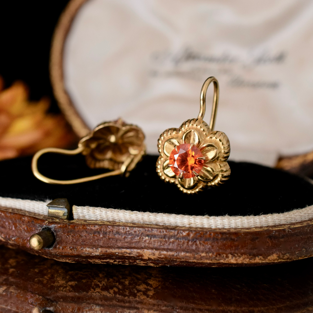 Vintage 21ct Yellow Gold Orange Stone Earrings