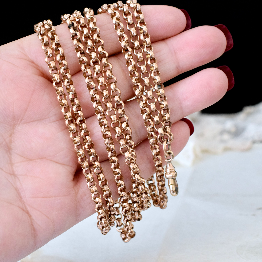 Antique Late Victorian/Early Edwardian Rolled Gold Fancy Long Guard Chain Circa 1900