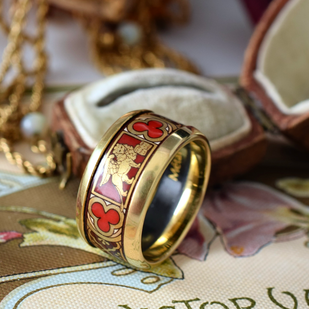 Modern 18ct Yellow gold And Enamel Wide Cigar Band By ‘Frey Wille’
