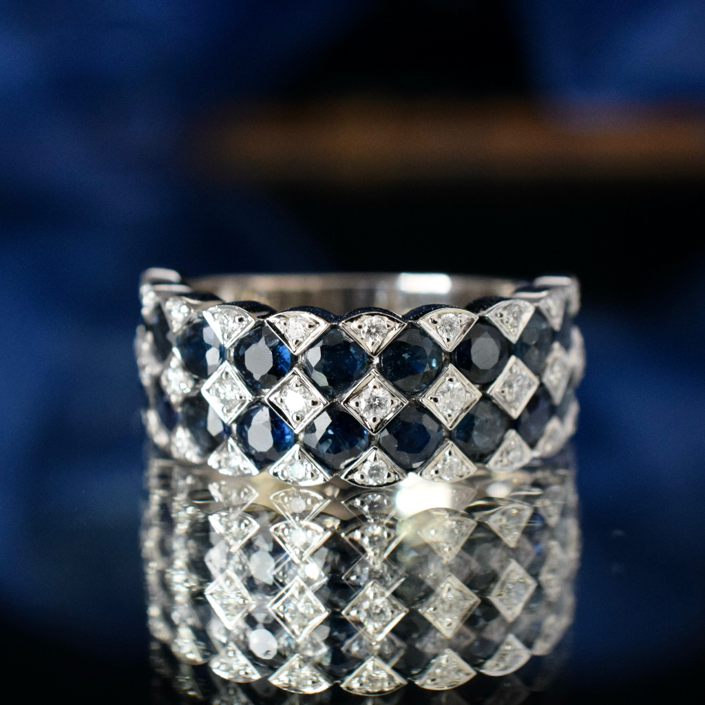 Modern 14ct White Gold Sapphire And Diamond Ring Independent Valuation Included For $5,200 AUD