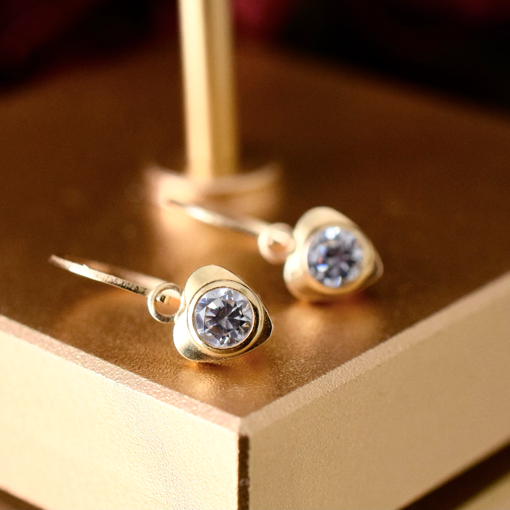 Tiny 18ct Yellow Gold Children’s CZ Heart ‘Back to Front’ Earrings