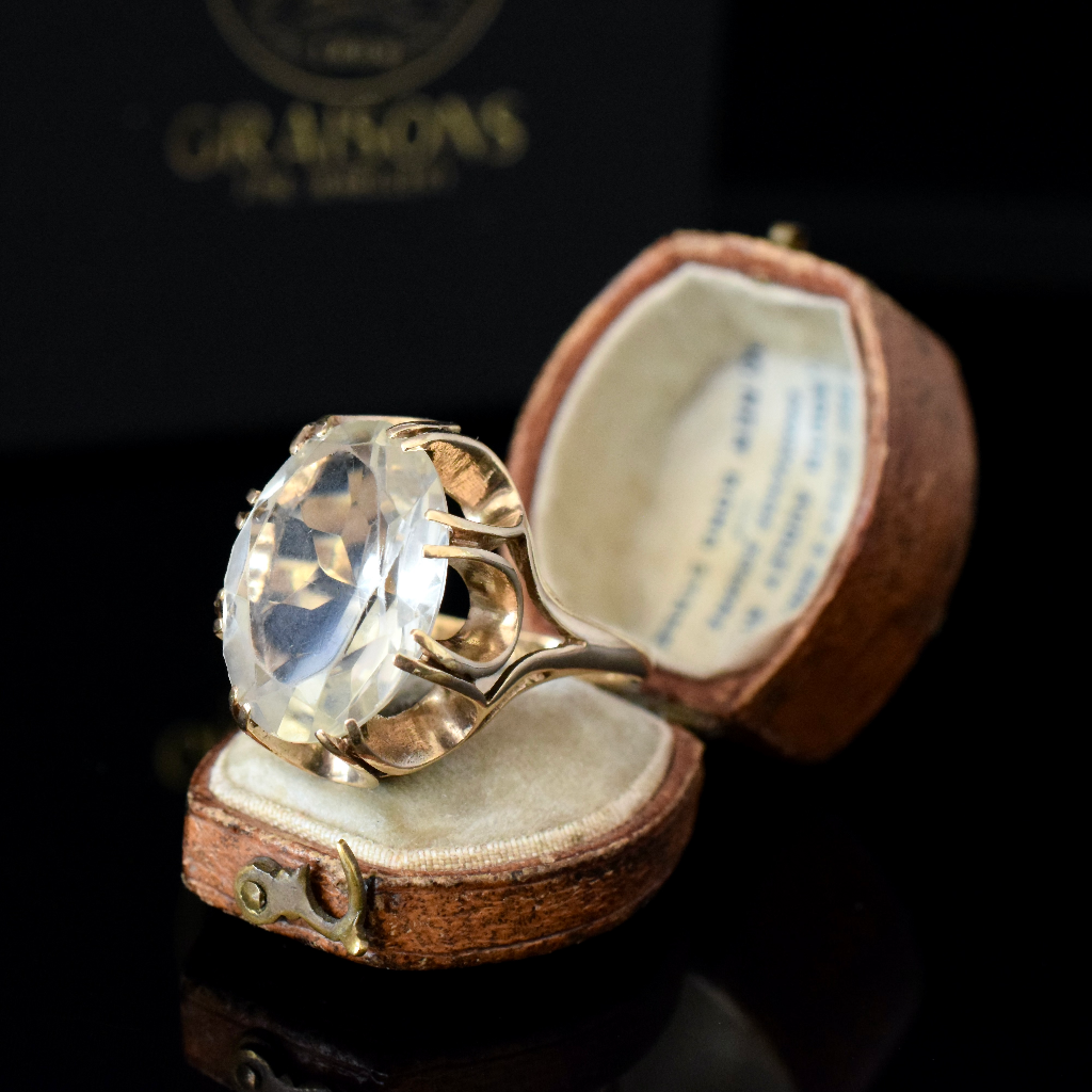 Vintage 9ct Pale Rose Gold And Lemon Quartz Ring - Birmingham 1975