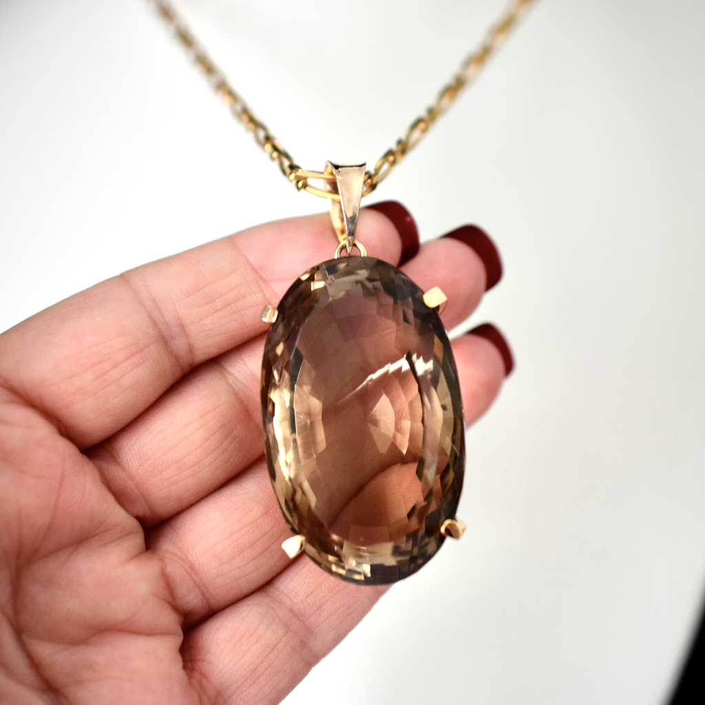 Impressive 14ct Rose Gold Smoky Quartz Pendant - 165cts