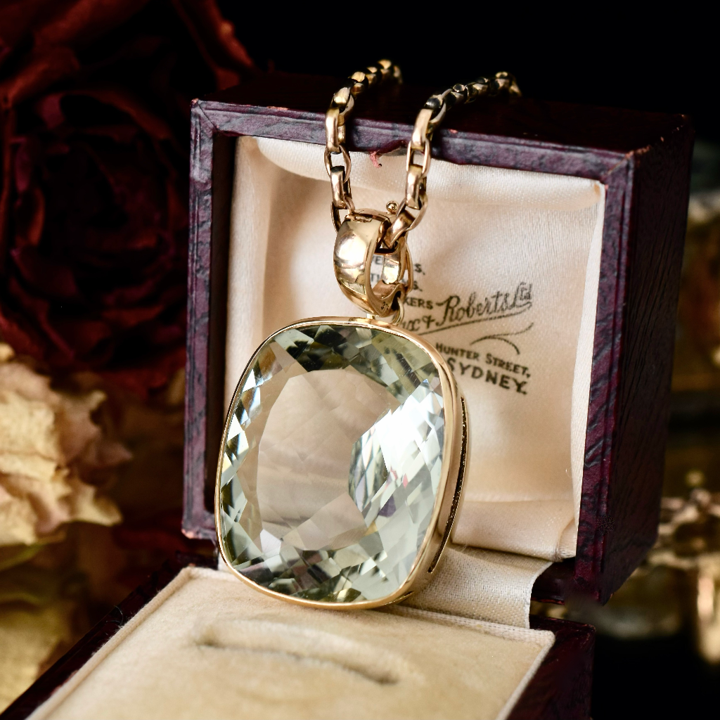 Modern 9ct Gold Prasiolite Pendant/Enhancer - 40cts