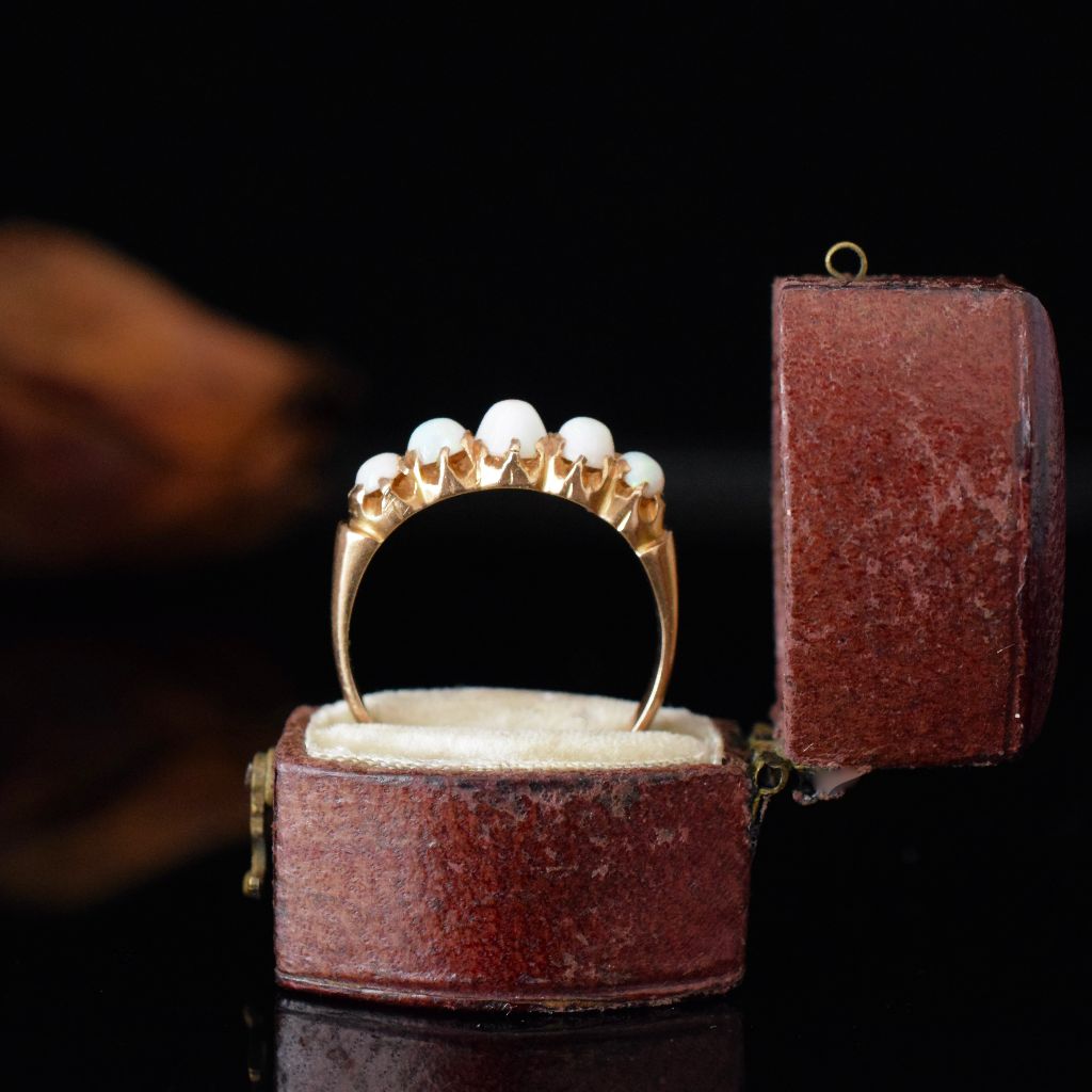 Antique Australian 15ct Yellow Gold Opal Half Hoop Ring Circa 1910