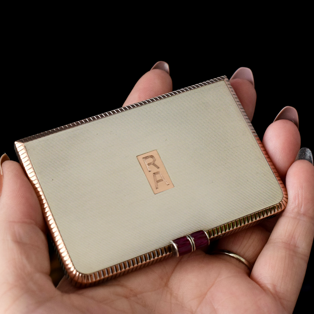 Art Deco Sterling Silver 9ct Gold And Ruby ‘Asprey & Co.’ Compact - London 1936