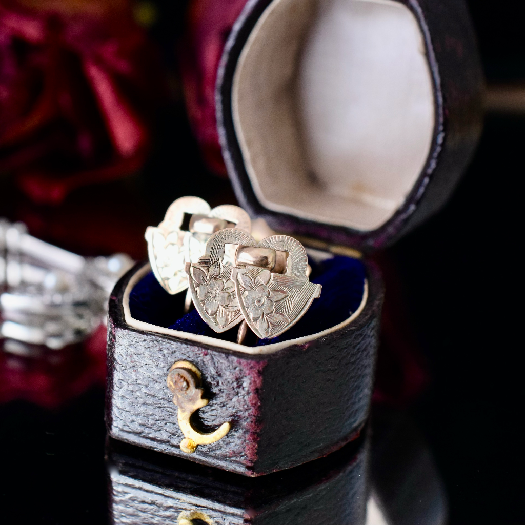Stunning Vintage 9ct Rose Gold Etched Heart Necklace And Earrings Set Circa 1940
